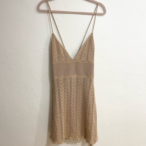 Reformation Junio Open Knit Dress Sand - Picture 2 of 5